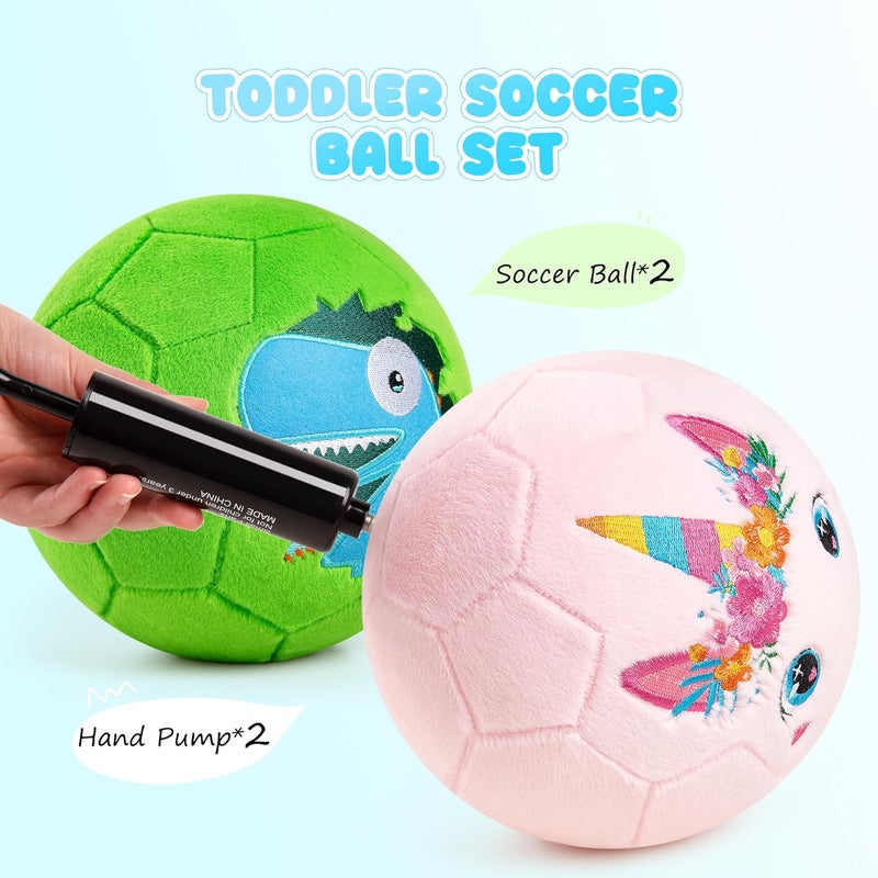 PlayZap Soft Indoor Kickball for Toddlers - 2 Pack Soccer Ball Size 3 for Babies, Toddlers & Kids - Soccer Gift & Soft Plush Sensory Toy for First Birthday/Ages 1-3 & 3-8 - Unicorn/Dinosaur Design - Image 5